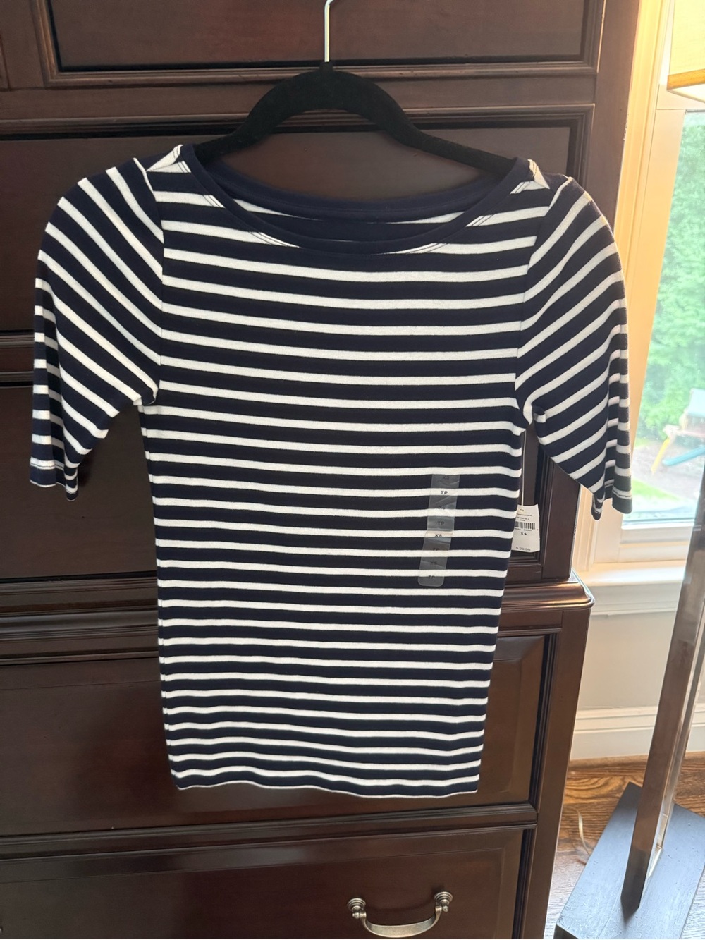 GAP Navy and White Striped Short Sleeve Boatneck Top